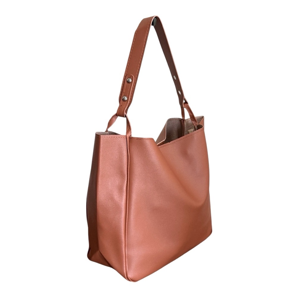 Simple Vegan Leather Travel Tote Bag! Camel Brown - Picture 2 of 7